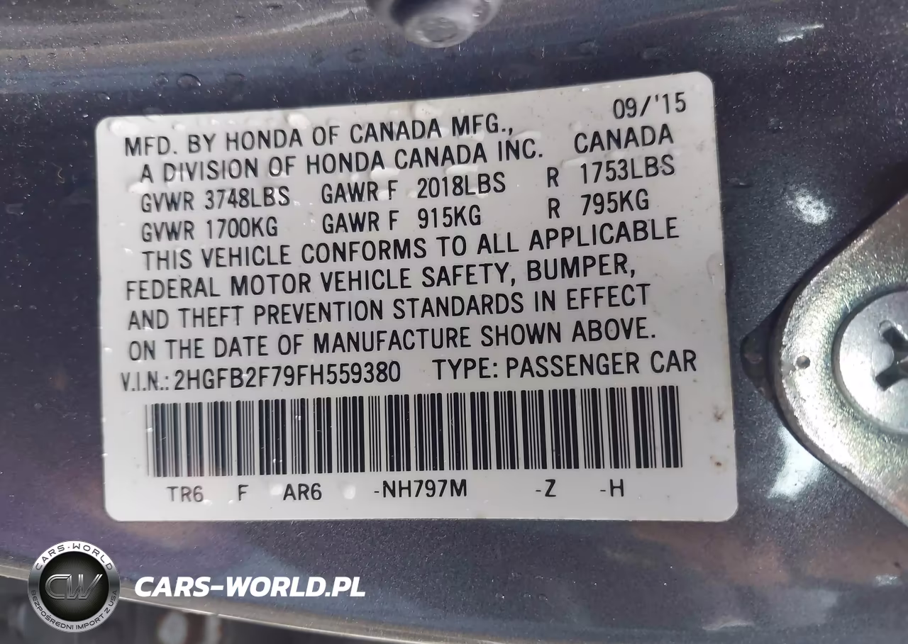 2015 Honda Civic Se VIN:2HGFB2F79FH559380 - 9