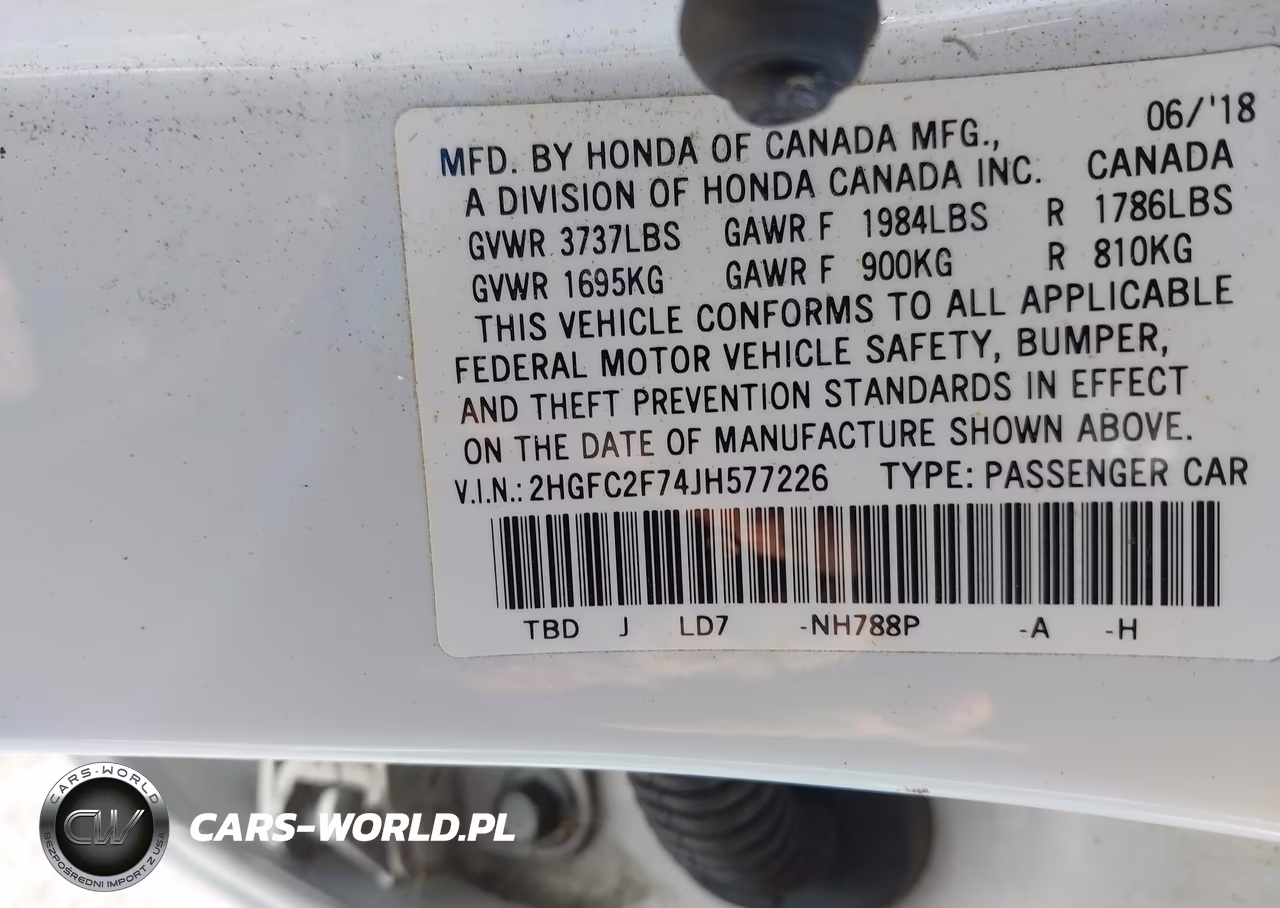 2018 Honda Civic Ex VIN:2HGFC2F74JH577226 - 9