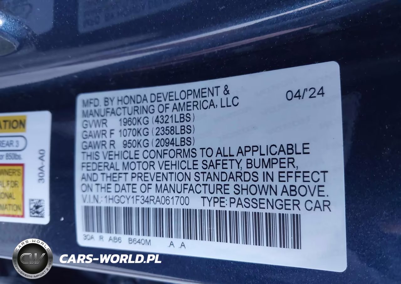 2024 Honda Accord Ex VIN:1HGCY1F34RA061700 - 8