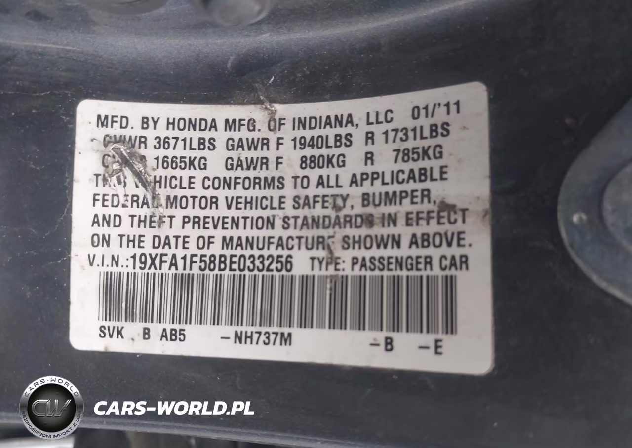 2011 Honda Civic Lx VIN:19XFA1F58BE033256 - 9