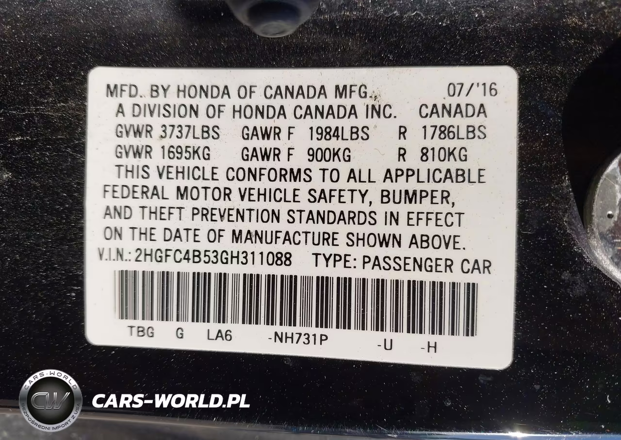 2016 Honda Civic Lx VIN:2HGFC4B53GH311088 - 9