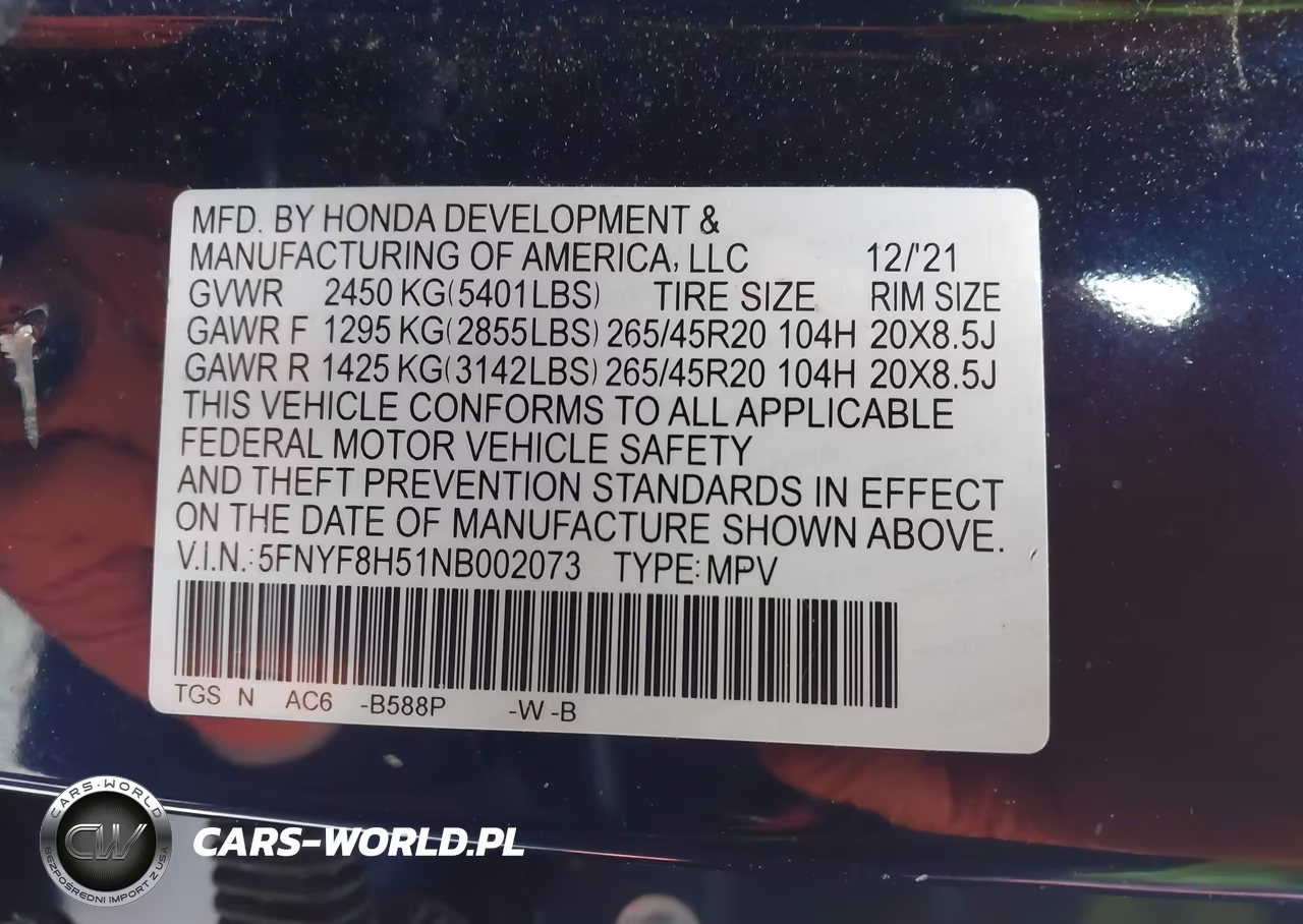2022 Honda Passport Awd Ex-L VIN:5FNYF8H51NB002073 - 9