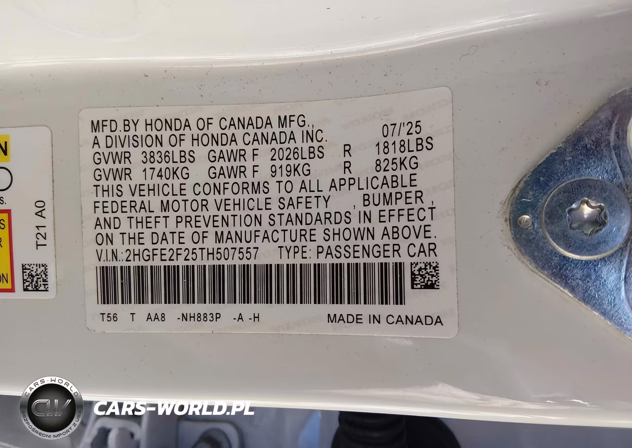 2026 Honda Civic Lx VIN:2HGFE2F25TH507557 - 9