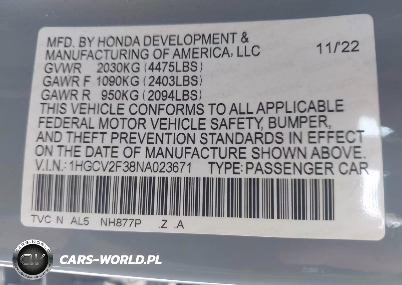 2022 Honda Accord Sport 2.0T VIN:1HGCV2F38NA023671 - 9