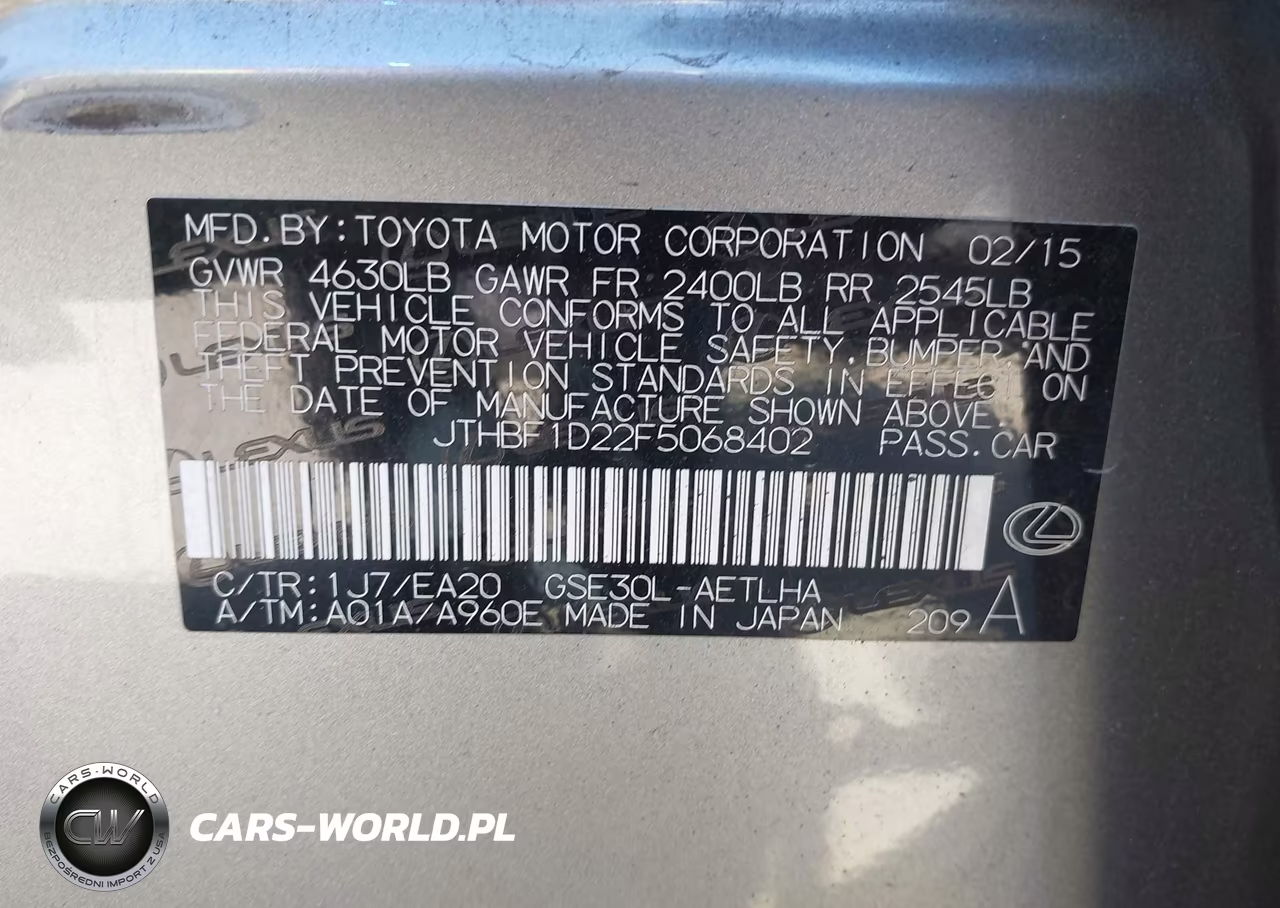 2015 Lexus Is 250 VIN:JTHBF1D22F5068402 - 9
