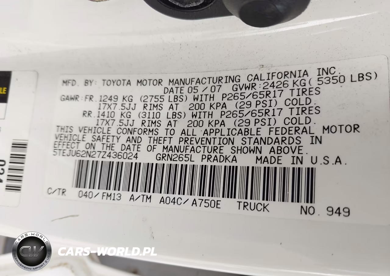 2007 Toyota Tacoma Prerunner V6 VIN:5TEJU62N27Z436024 - 9