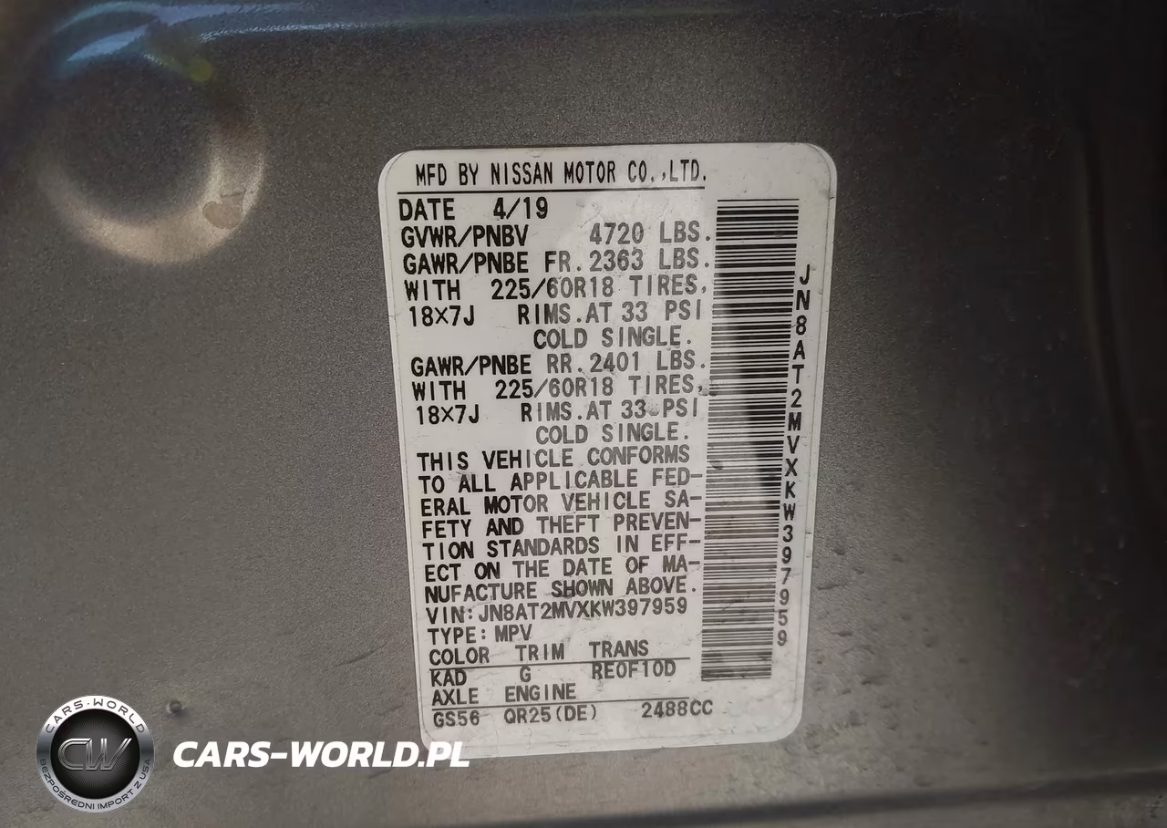 2019 Nissan Rogue Sv VIN:JN8AT2MVXKW397959 - 9