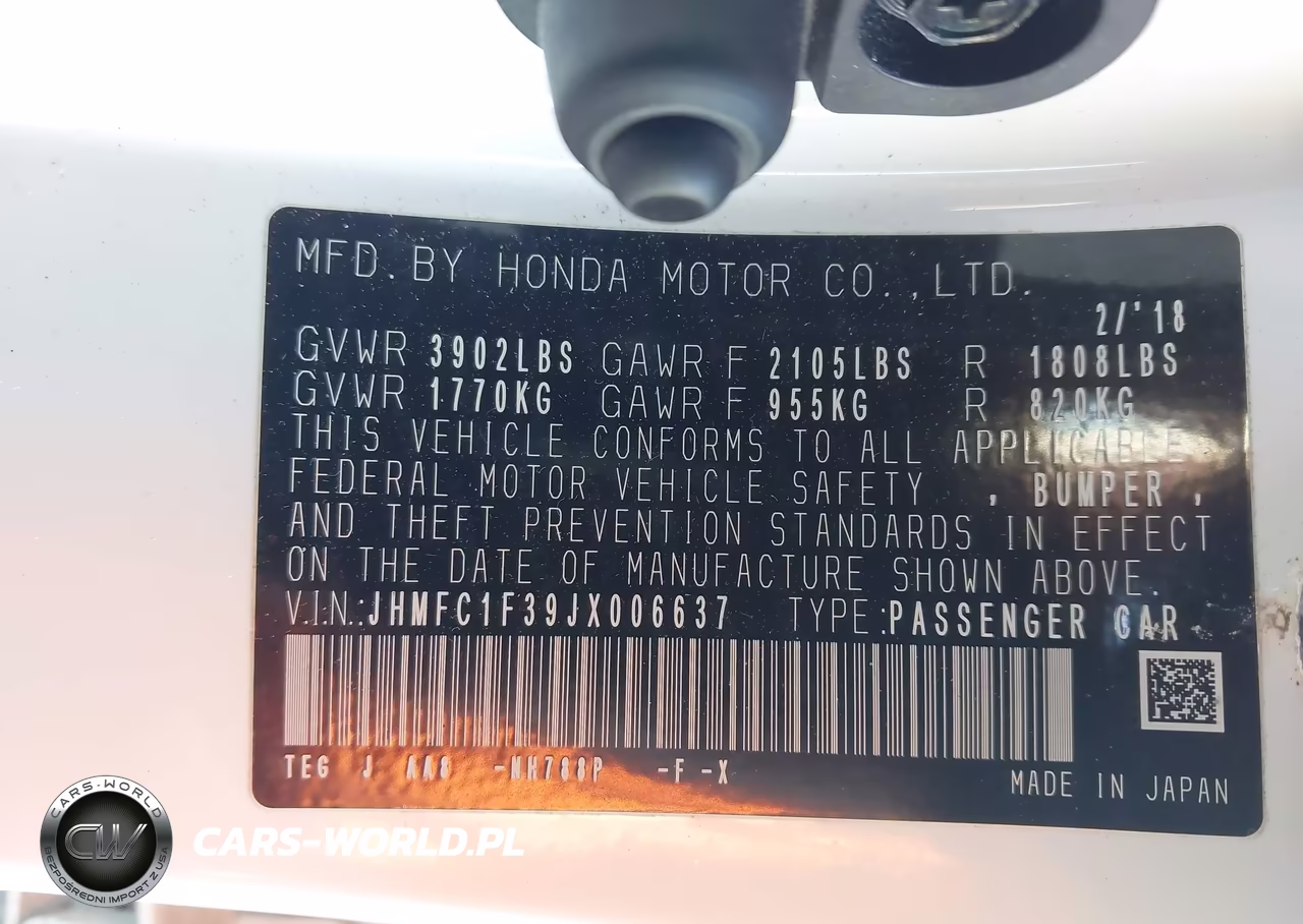 2018 Honda Civic Ex-T VIN:JHMFC1F39JX006637 - 9