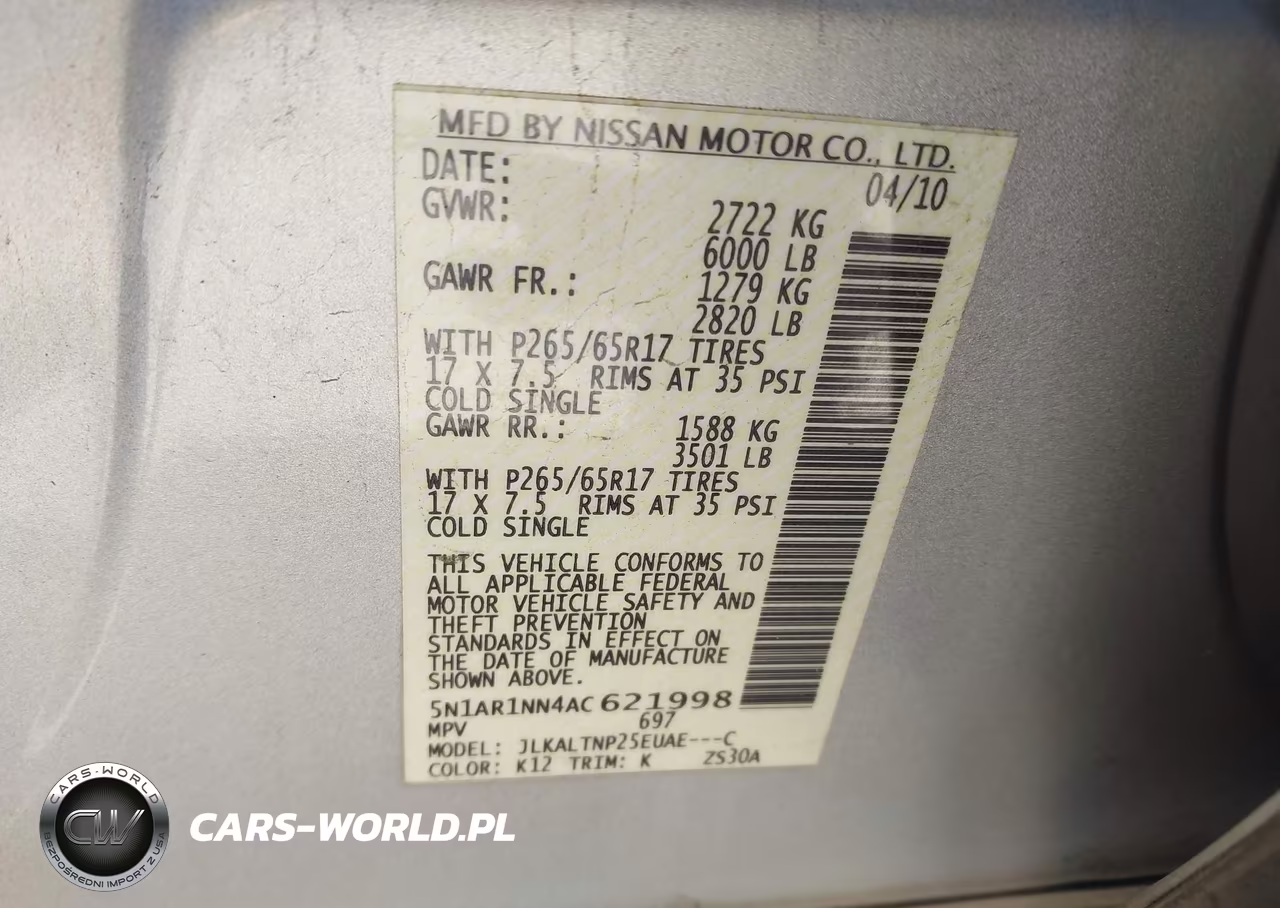 2010 Nissan Pathfinder Se VIN:5N1AR1NN4AC621998 - 9