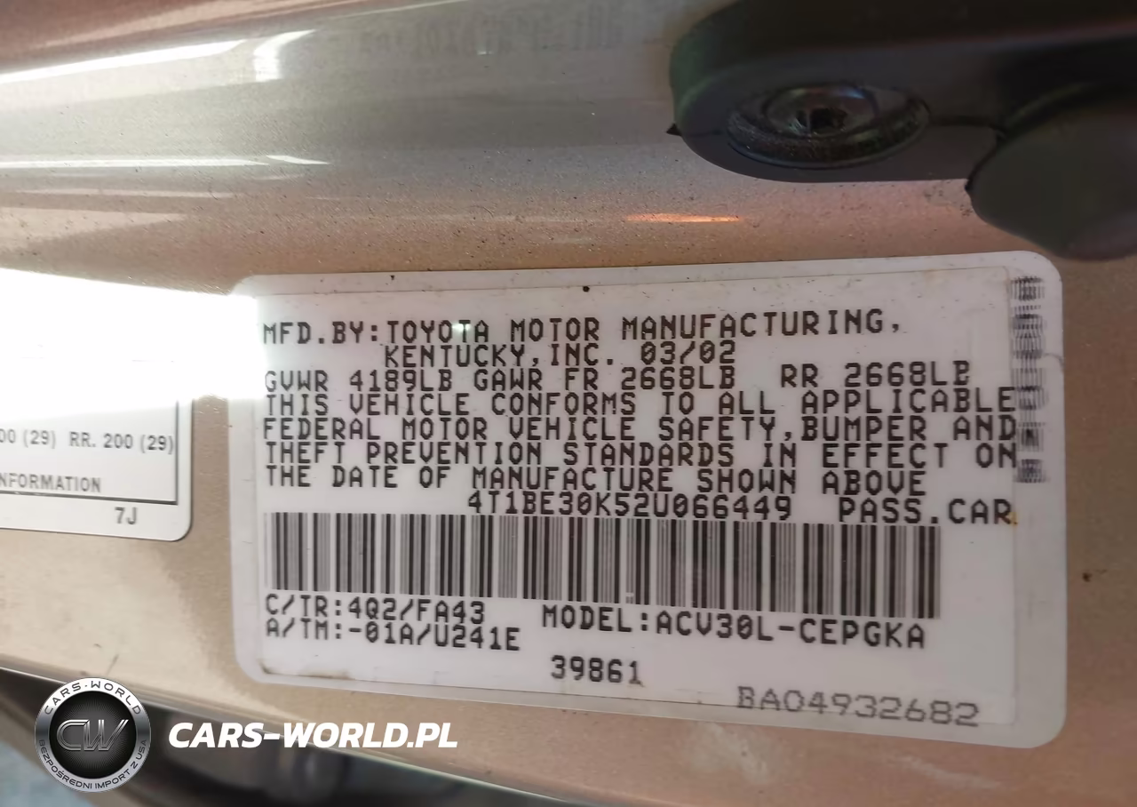 TOYOTA CAMRY LE VIN:4T1BE30K52U066449 - 9