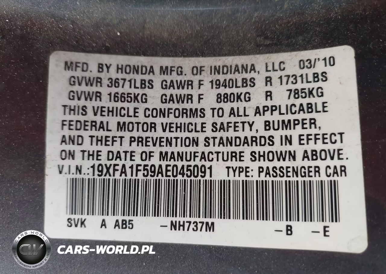 2010 Honda Civic Lx VIN:19XFA1F59AE045091 - 9