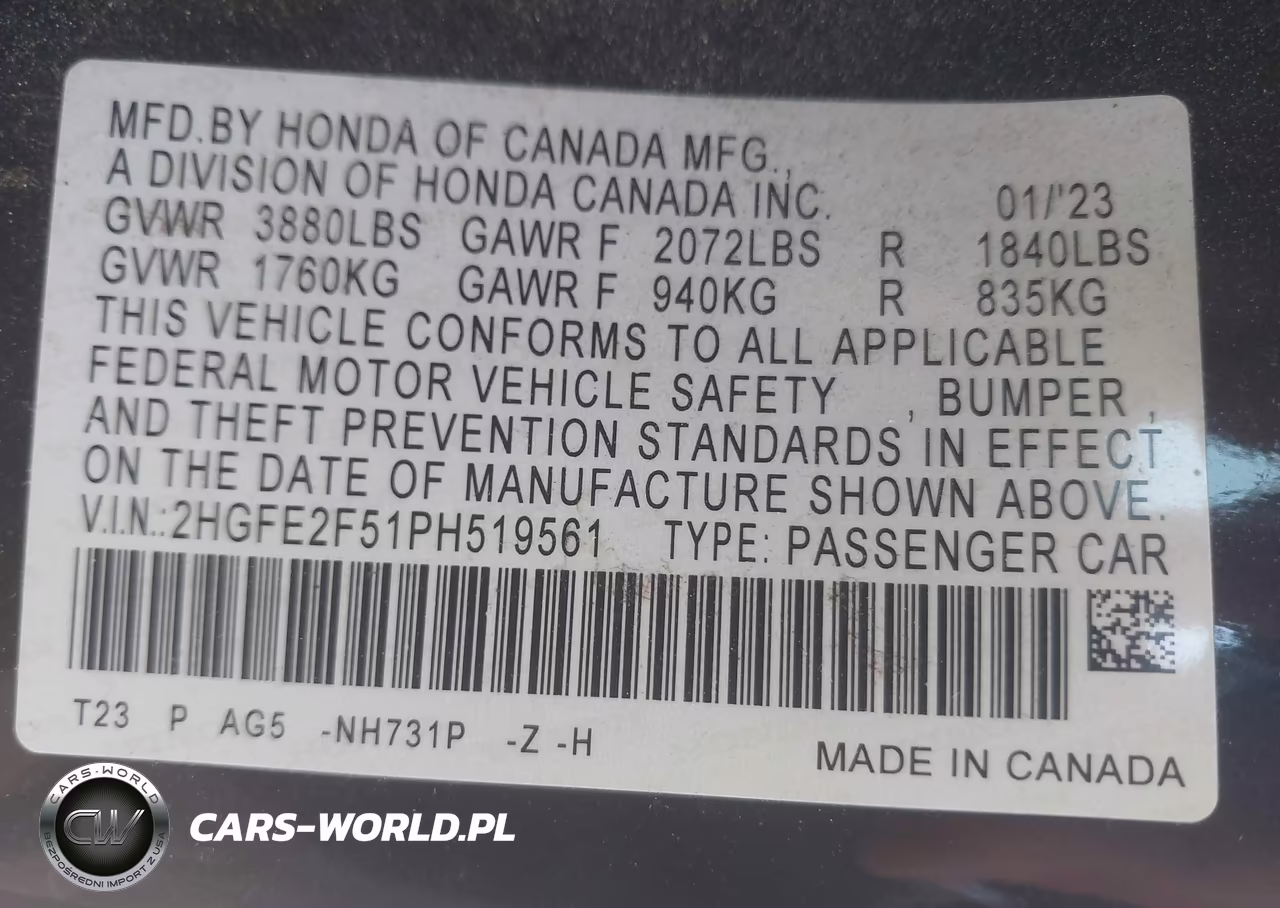 2023 Honda Civic Sport VIN:2HGFE2F51PH519561 - 9