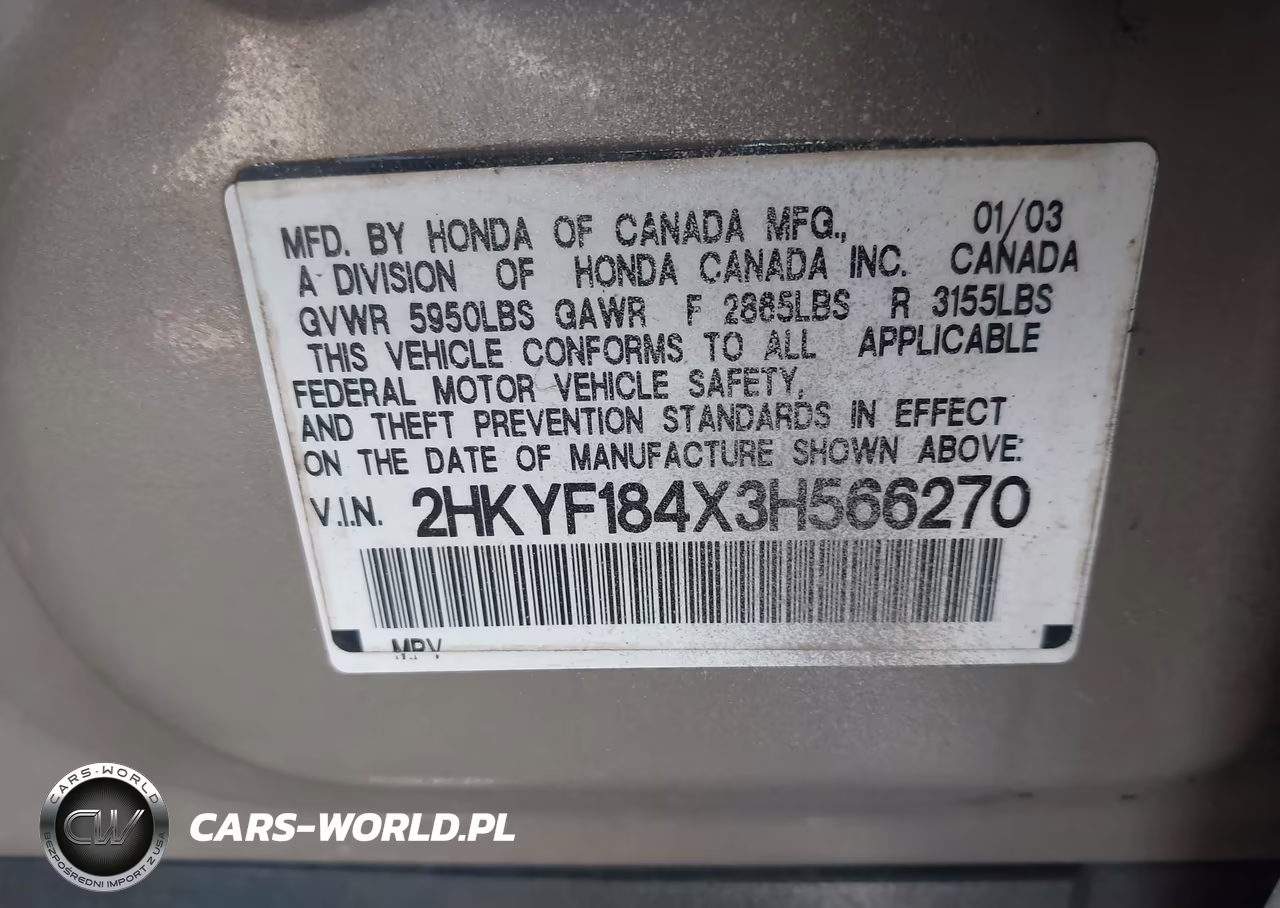 2003 Honda Pilot Ex VIN:2HKYF184X3H566270 - 9