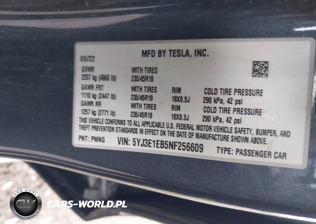 2022 Tesla Model 3 Long Range Dual Motor All-Wheel Drive VIN:5YJ3E1EB5NF256609 - 9