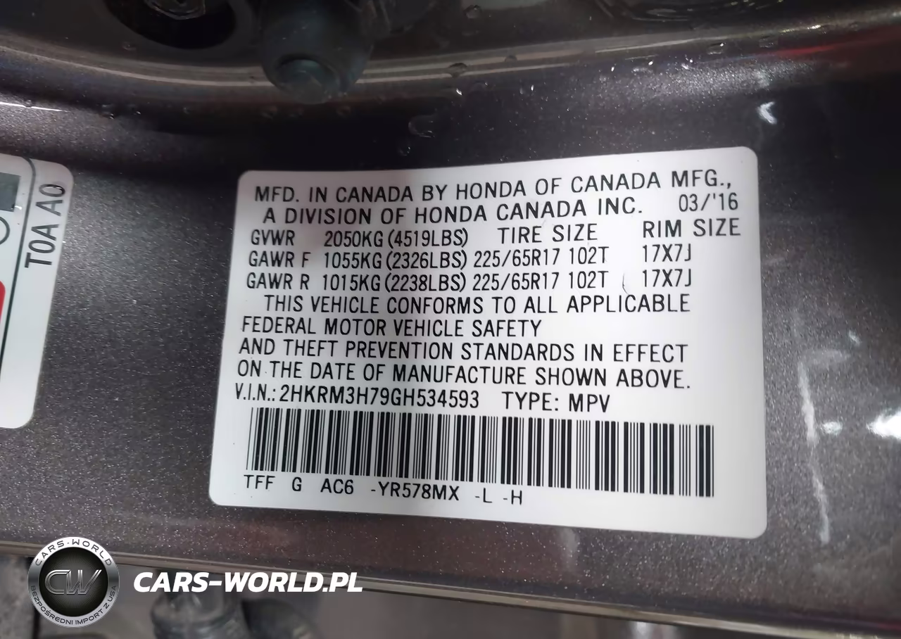 2016 Honda Cr-V Ex-L VIN:2HKRM3H79GH534593 - 9