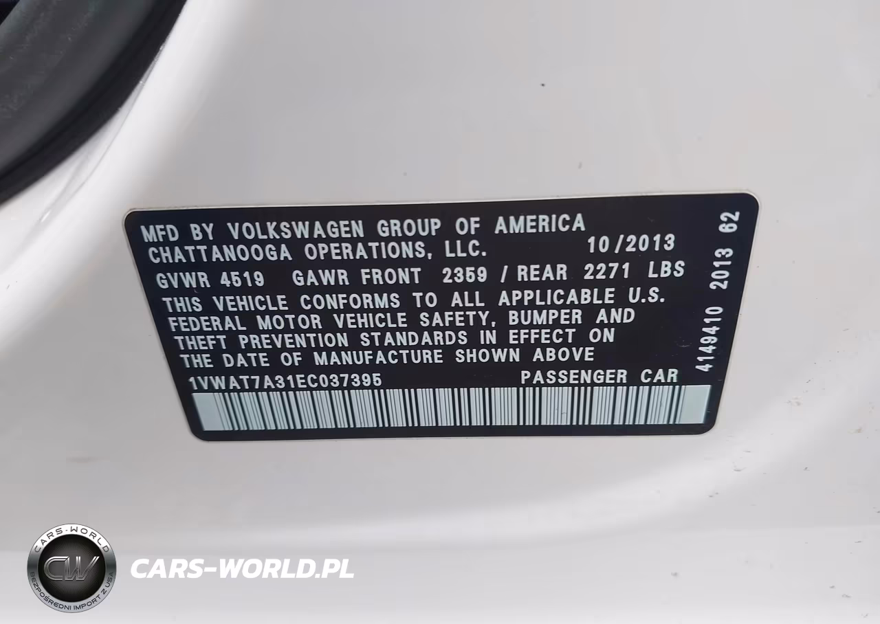 2014 Volkswagen Passat 1.8T S VIN:1VWAT7A31EC037395 - 9