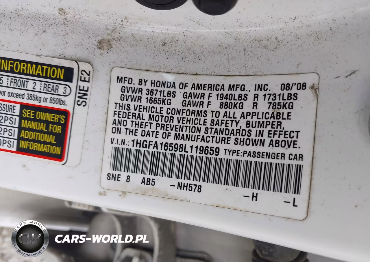 2008 Honda Civic Lx VIN:1HGFA16598L119659 - 9