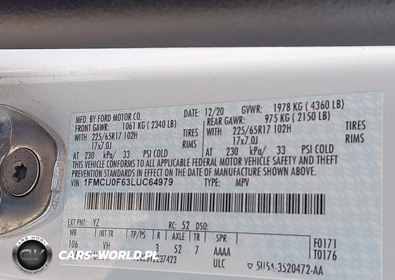 2020 Ford Escape S VIN:1FMCU0F63LUC64979 - 9