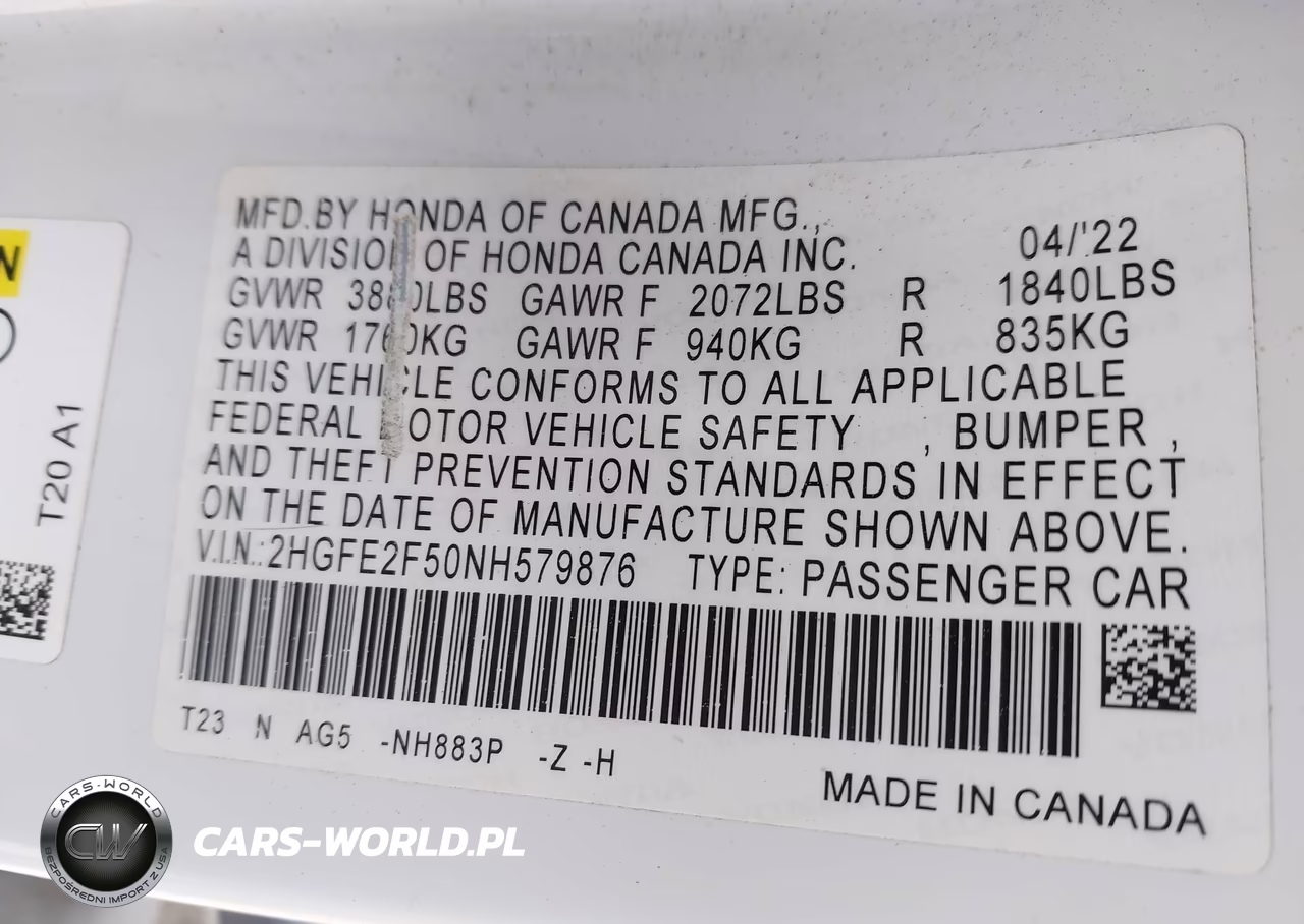 2022 Honda Civic Sport VIN:2HGFE2F50NH579876 - 9