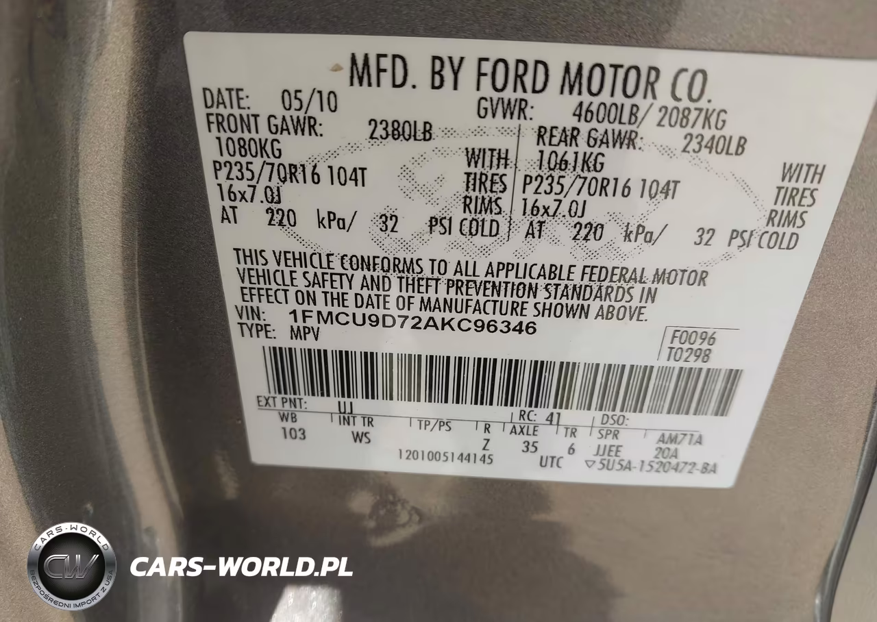 2010 Ford Escape Xlt VIN:1FMCU9D72AKC96346 - 9