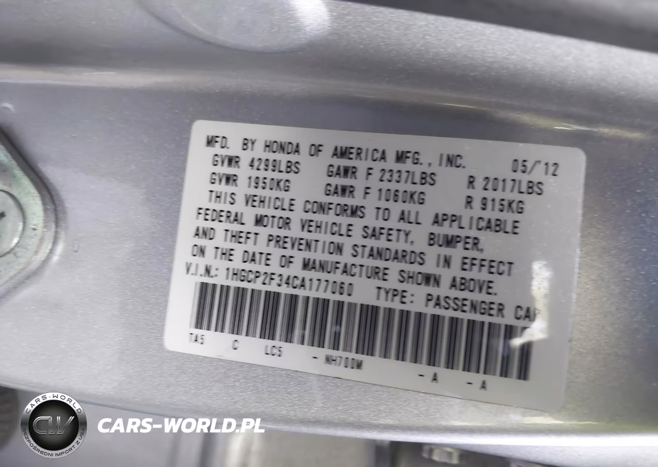 2012 Honda Accord 2.4 Lx VIN:1HGCP2F34CA177060 - 9