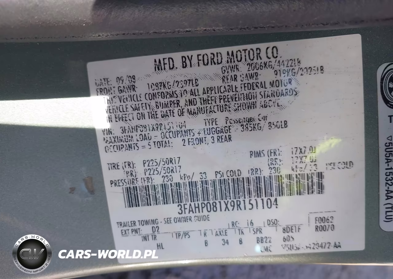 2009 Ford Fusion Sel VIN:3FAHP081X9R151104 - 9