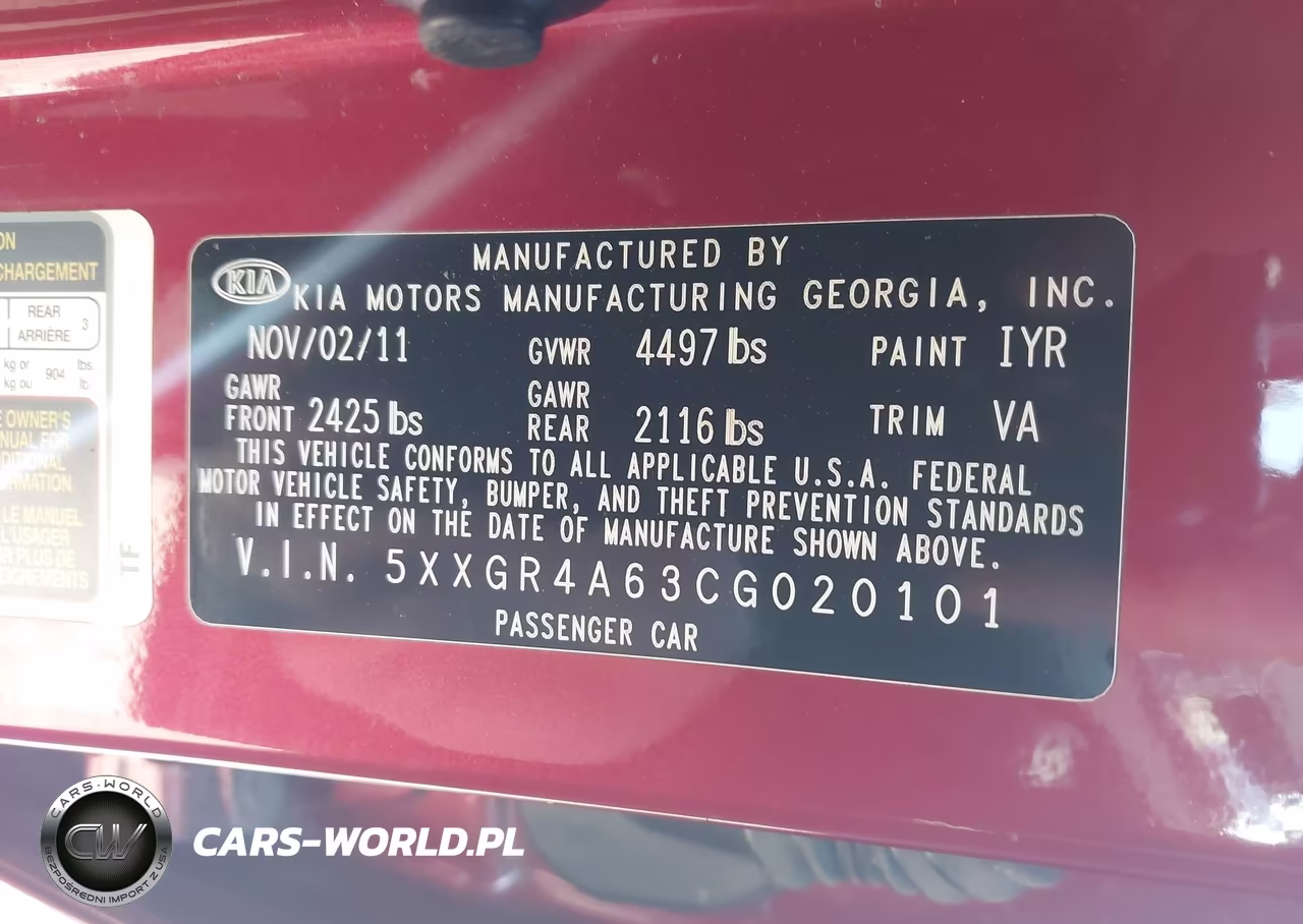 2012 Kia Optima Sx VIN:5XXGR4A63CG020101 - 9