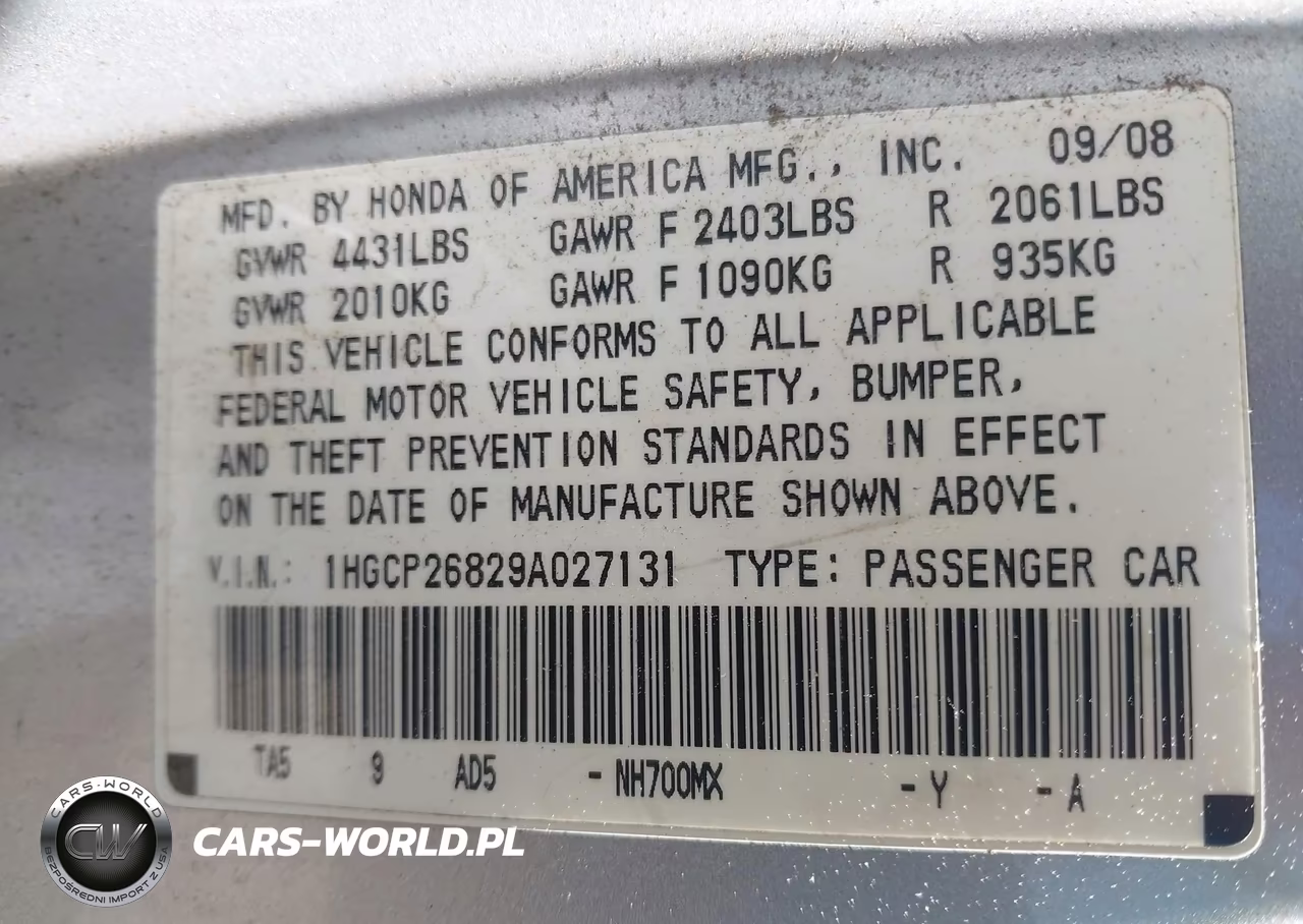 2009 Honda Accord 2.4 Ex-L VIN:1HGCP26829A027131 - 9