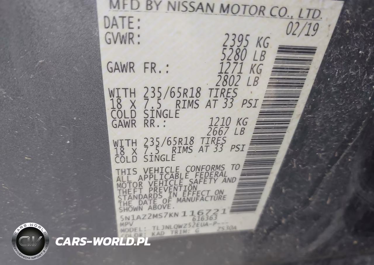 2019 Nissan Murano Sv VIN:5N1AZ2MS7KN116721 - 9