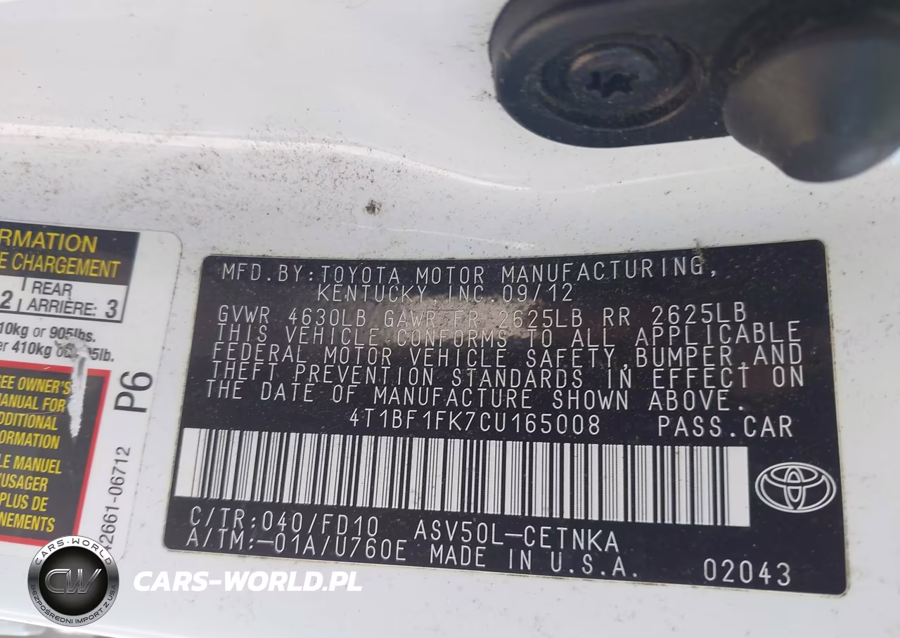 2012 Toyota Camry Le VIN:4T1BF1FK7CU165008 - 9