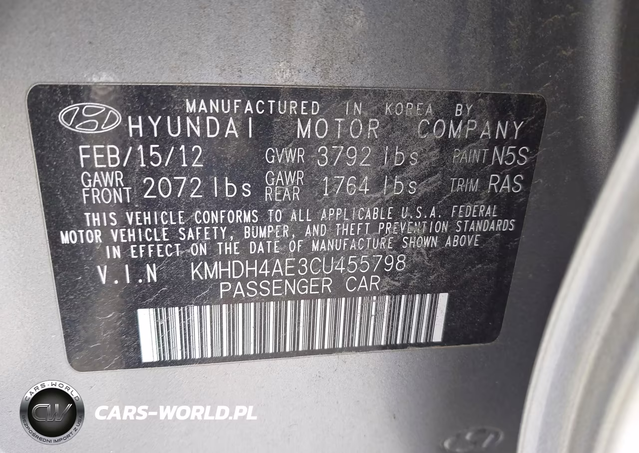 2012 Hyundai Elantra Limited (Ulsan Plant) VIN:KMHDH4AE3CU455798 - 9