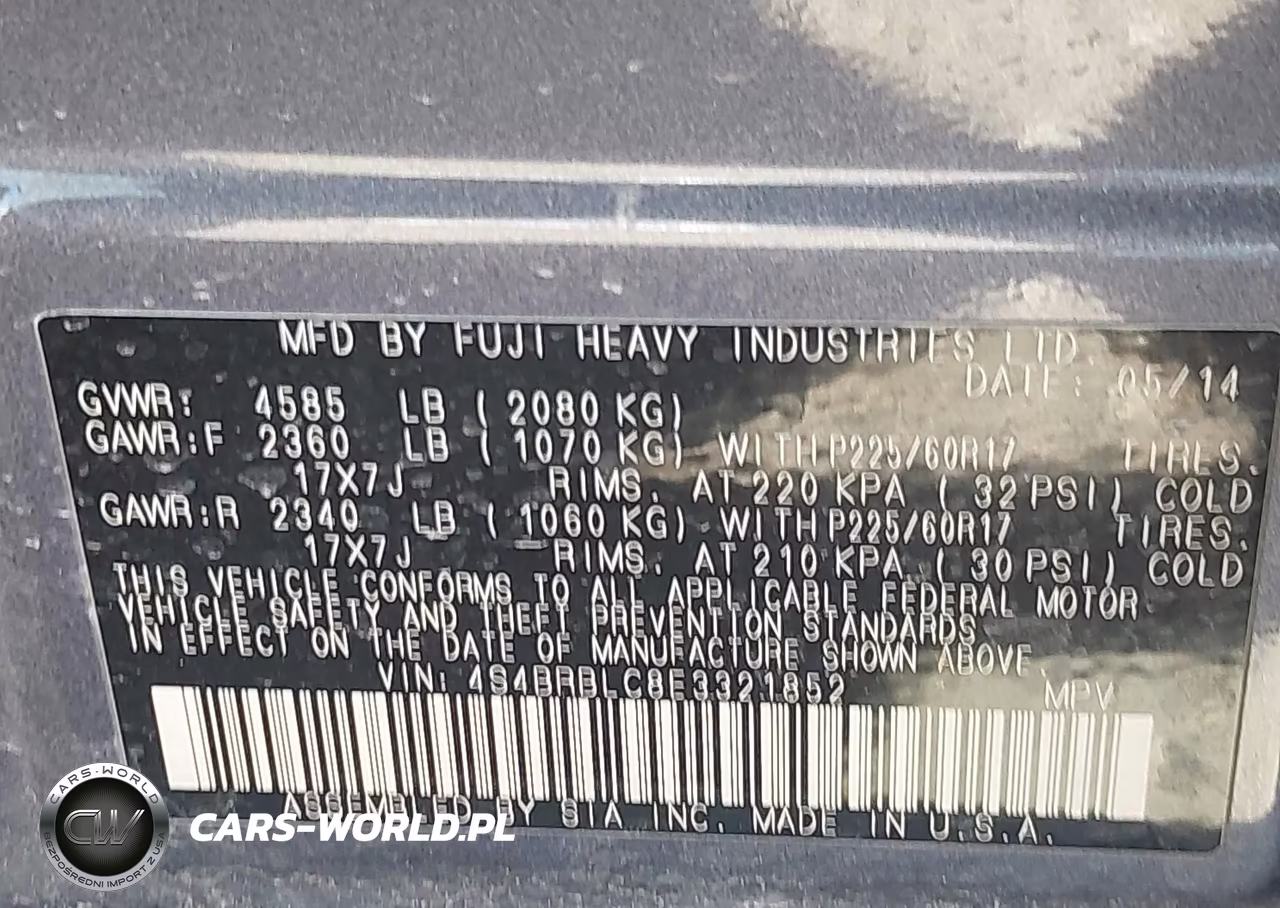 2014 Subaru Outback 2.5I Limited VIN:4S4BRBLC8E3321852 - 9