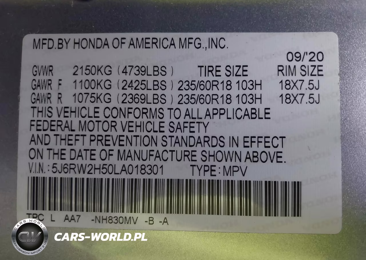 2020 Honda Cr-V Awd Ex VIN:5J6RW2H50LA018301 - 9