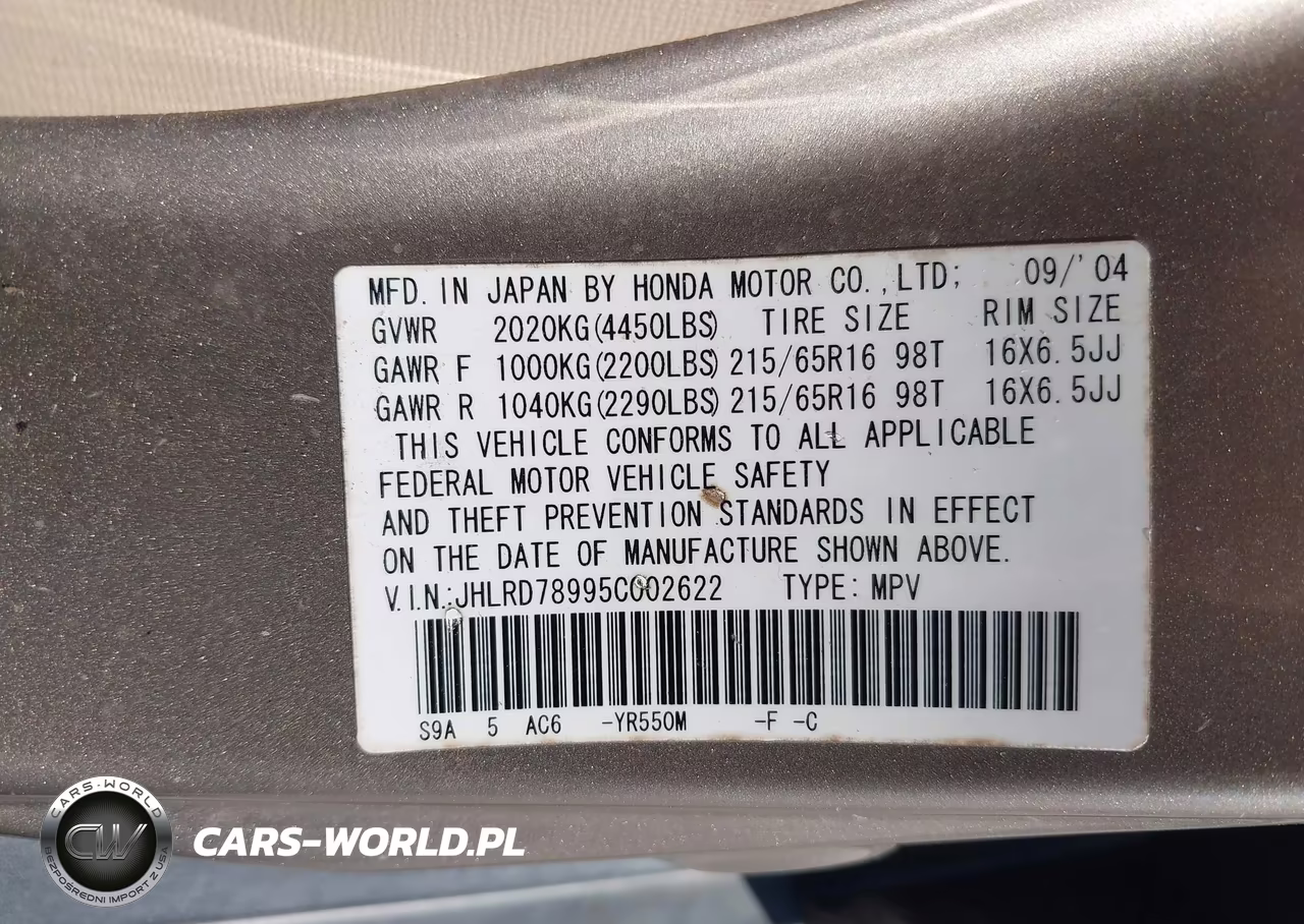 2005 Honda Cr-V Se VIN:JHLRD78995C002622 - 9