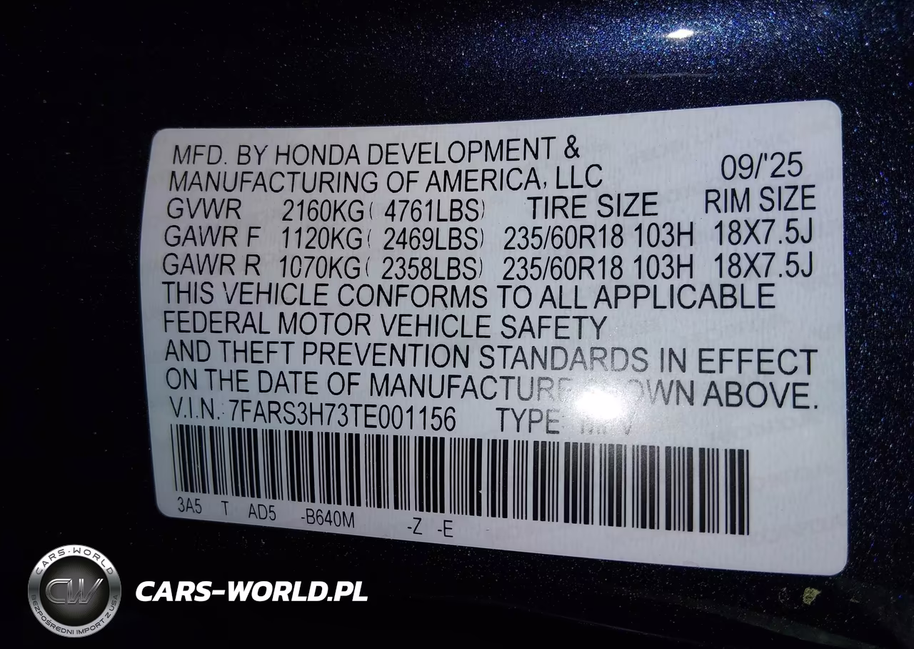 2026 Honda Cr-V Ex-L 2Wd VIN:7FARS3H73TE001156 - 9