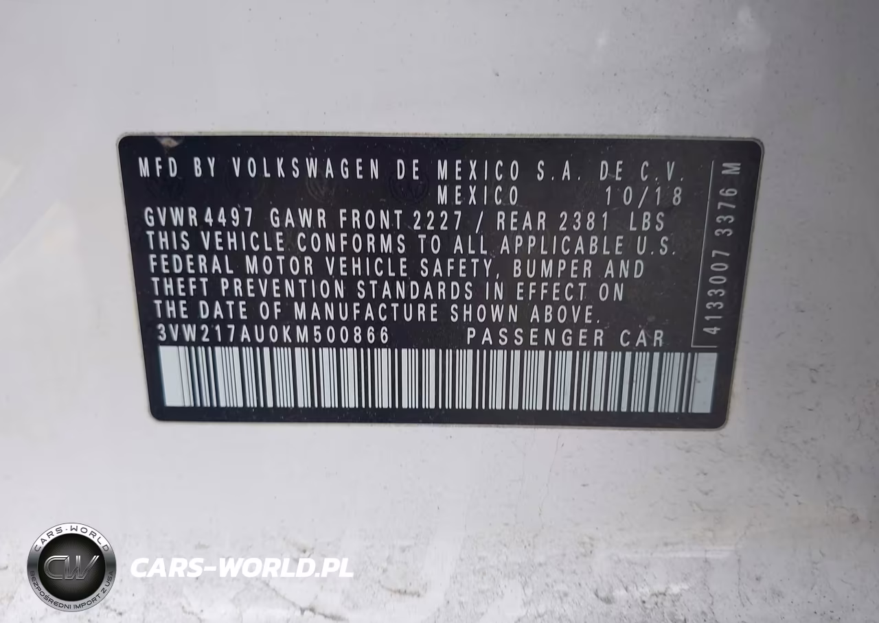 2019 Volkswagen Golf Sportwagen 1.8T S VIN:3VW217AU0KM500866 - 9