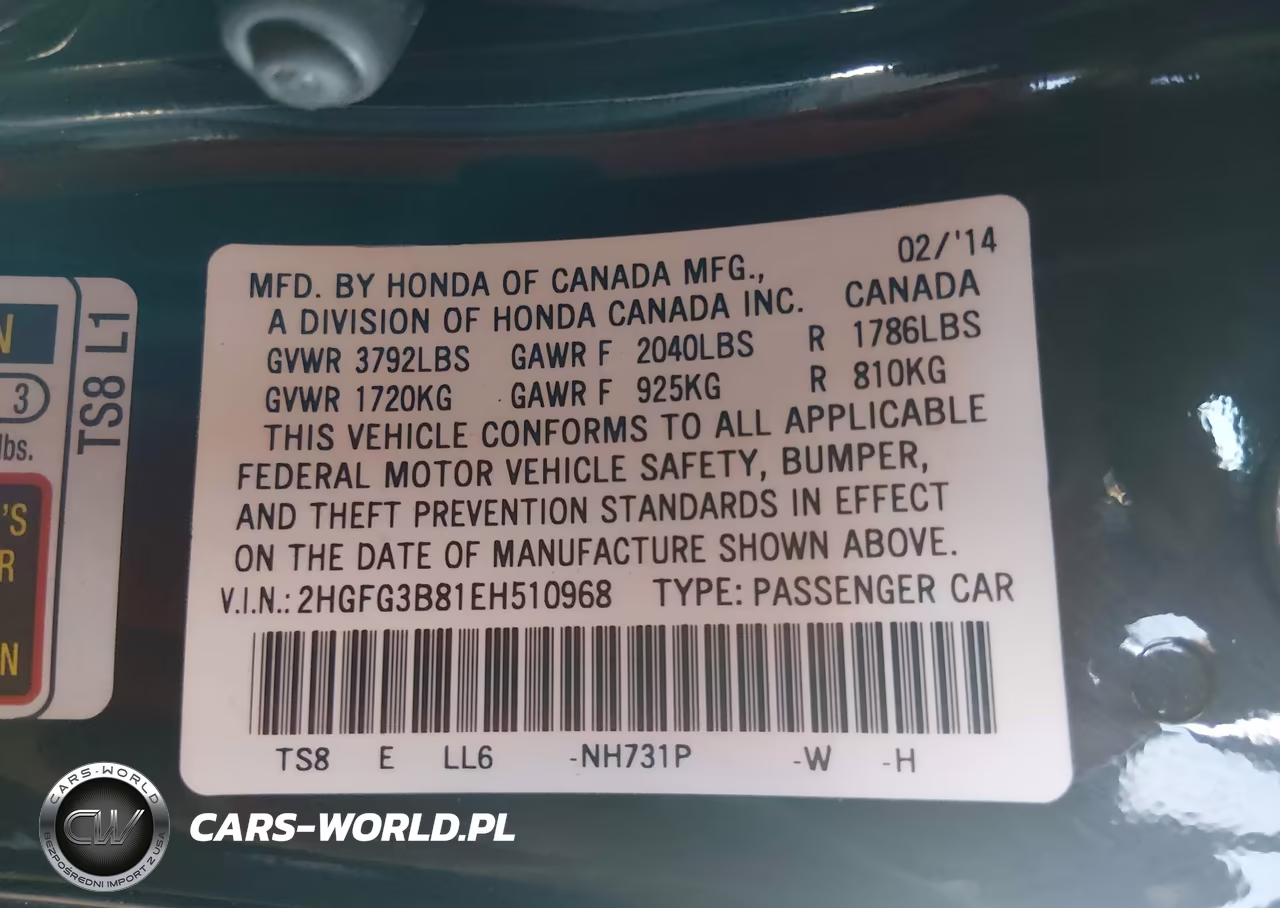 2014 Honda Civic Ex VIN:2HGFG3B81EH510968 - 9