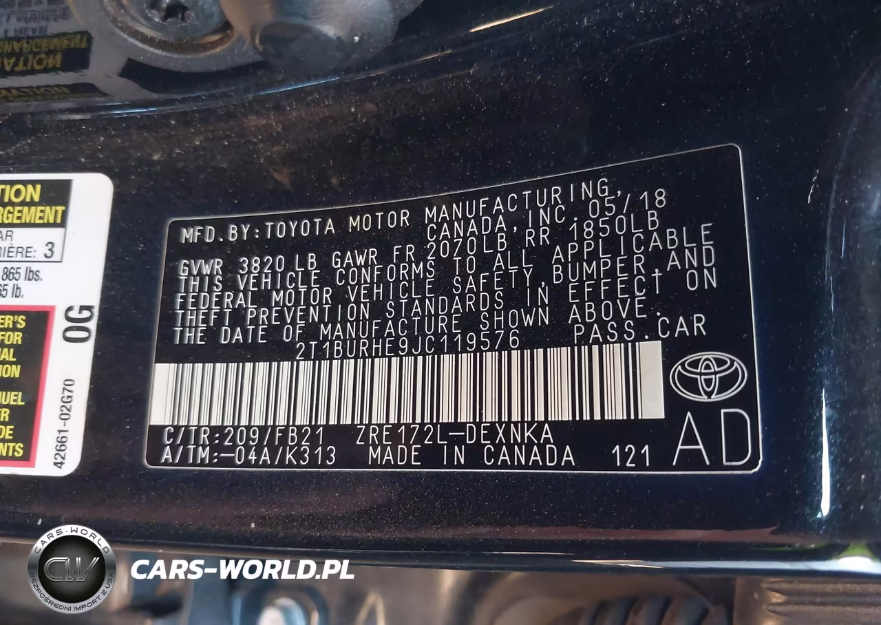 2018 Toyota Corolla Le VIN:2T1BURHE9JC119576 - 9