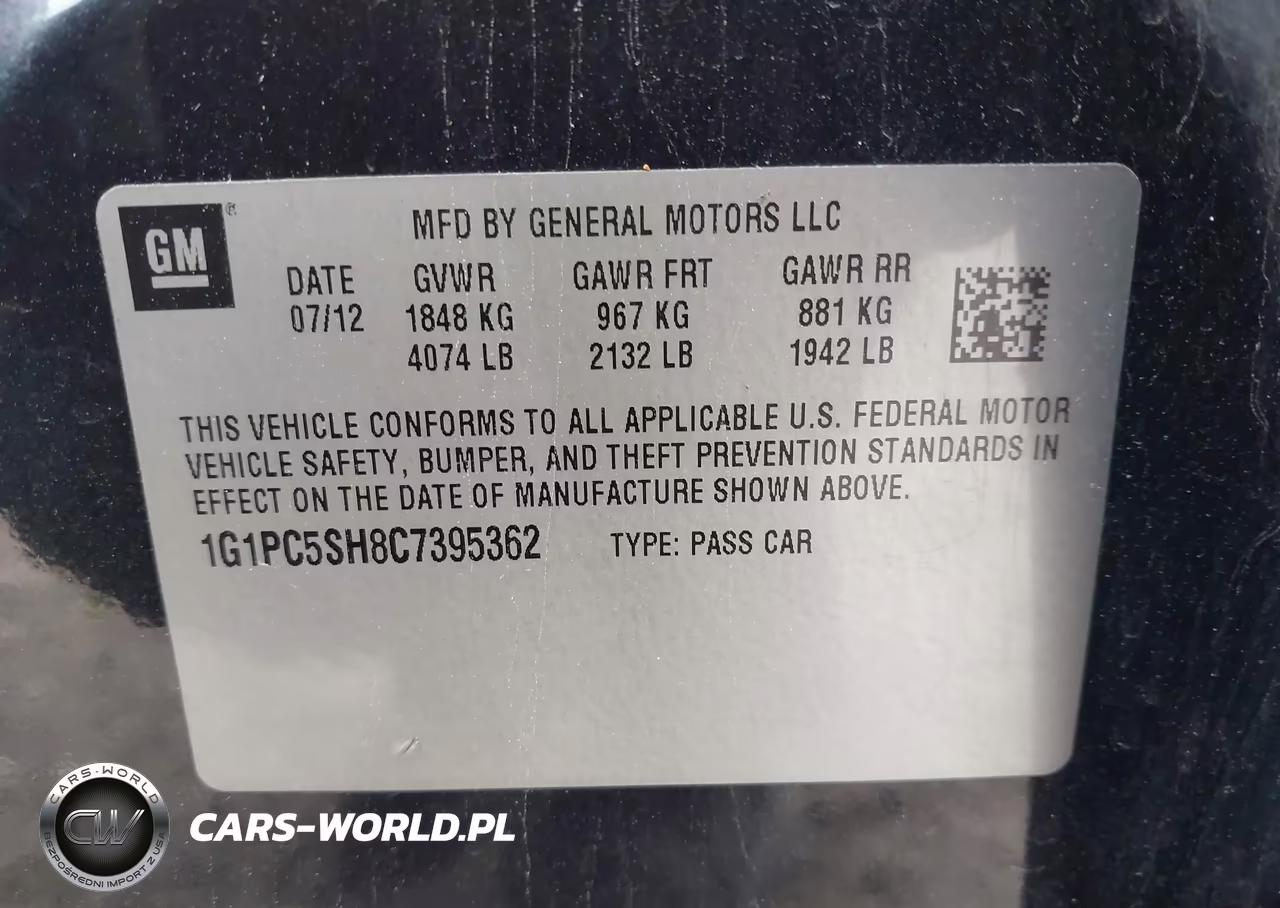 2012 Chevrolet Cruze Ls VIN:1G1PC5SH8C7395362 - 9
