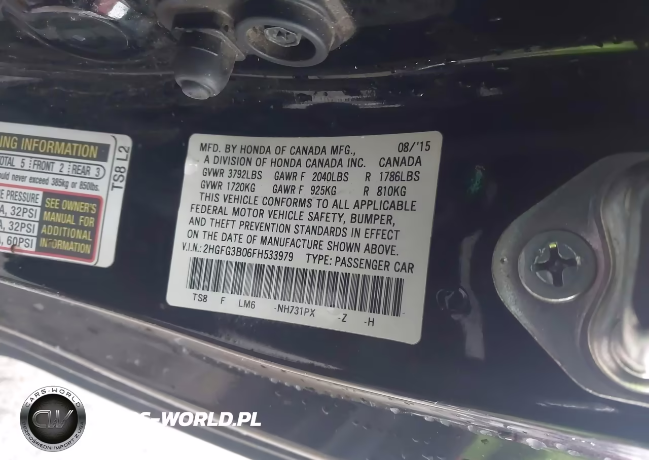 2015 Honda Civic Ex-L VIN:2HGFG3B06FH533979 - 9