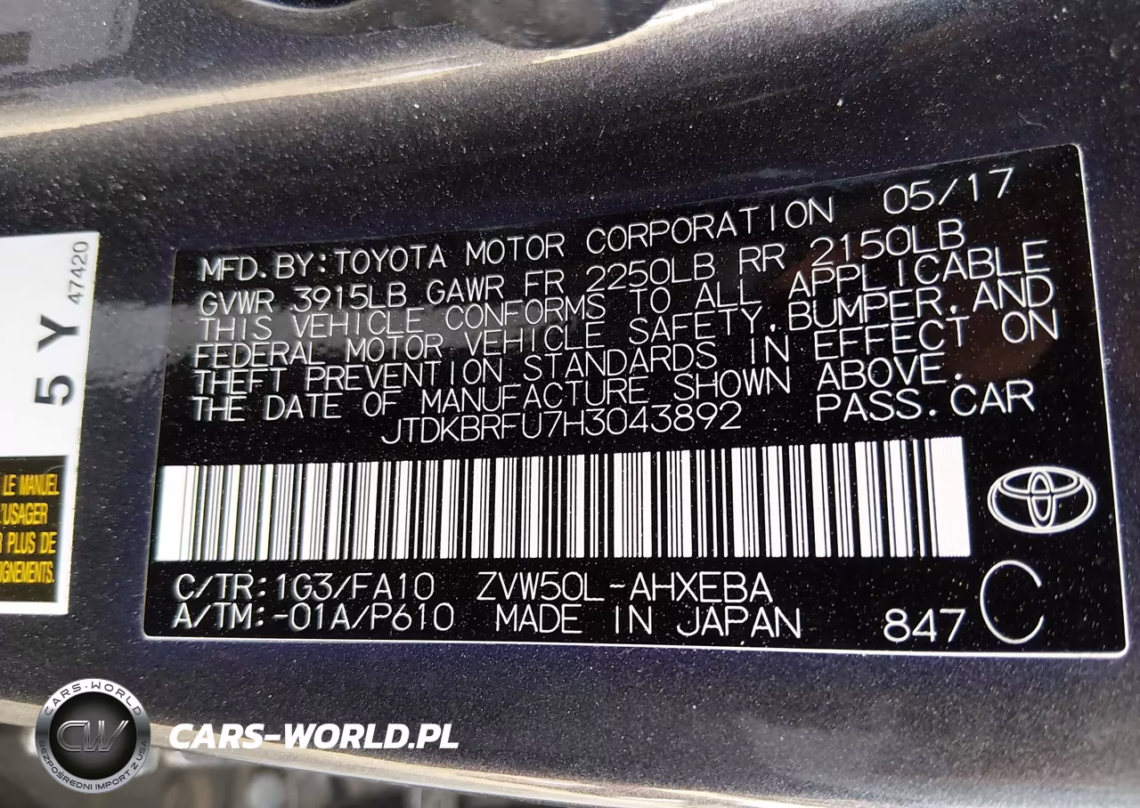 2017 Toyota Prius Two VIN:JTDKBRFU7H3043892 - 9