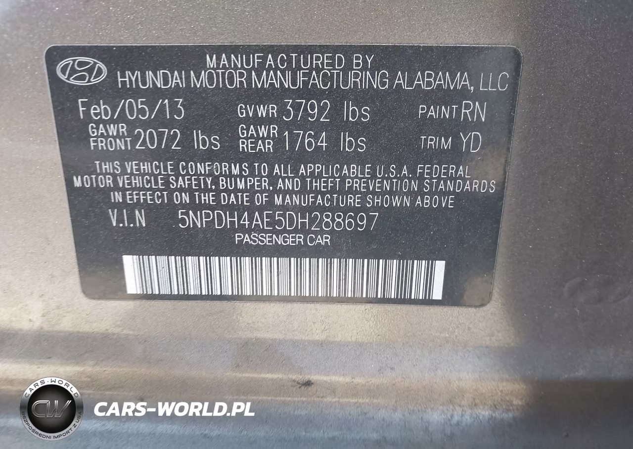 2013 Hyundai Elantra Gls VIN:5NPDH4AE5DH288697 - 9