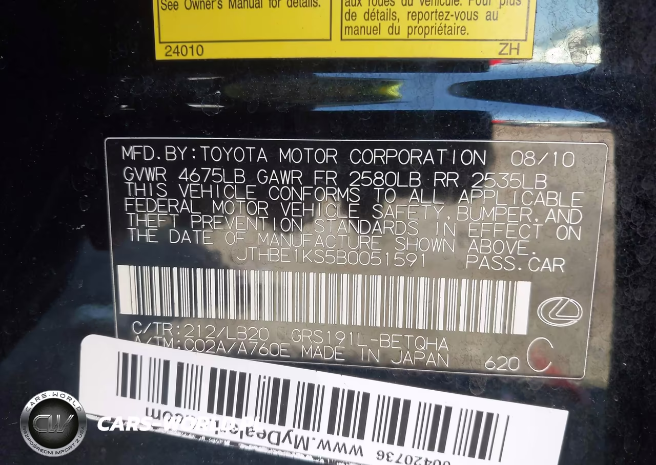 2011 Lexus Gs 350 VIN:JTHBE1KS5B0051591 - 9
