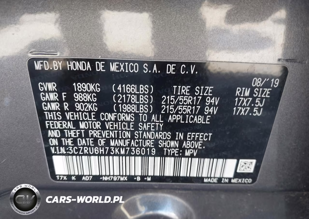 2019 Honda Hr-V Ex-L VIN:3CZRU6H73KM736019 - 9