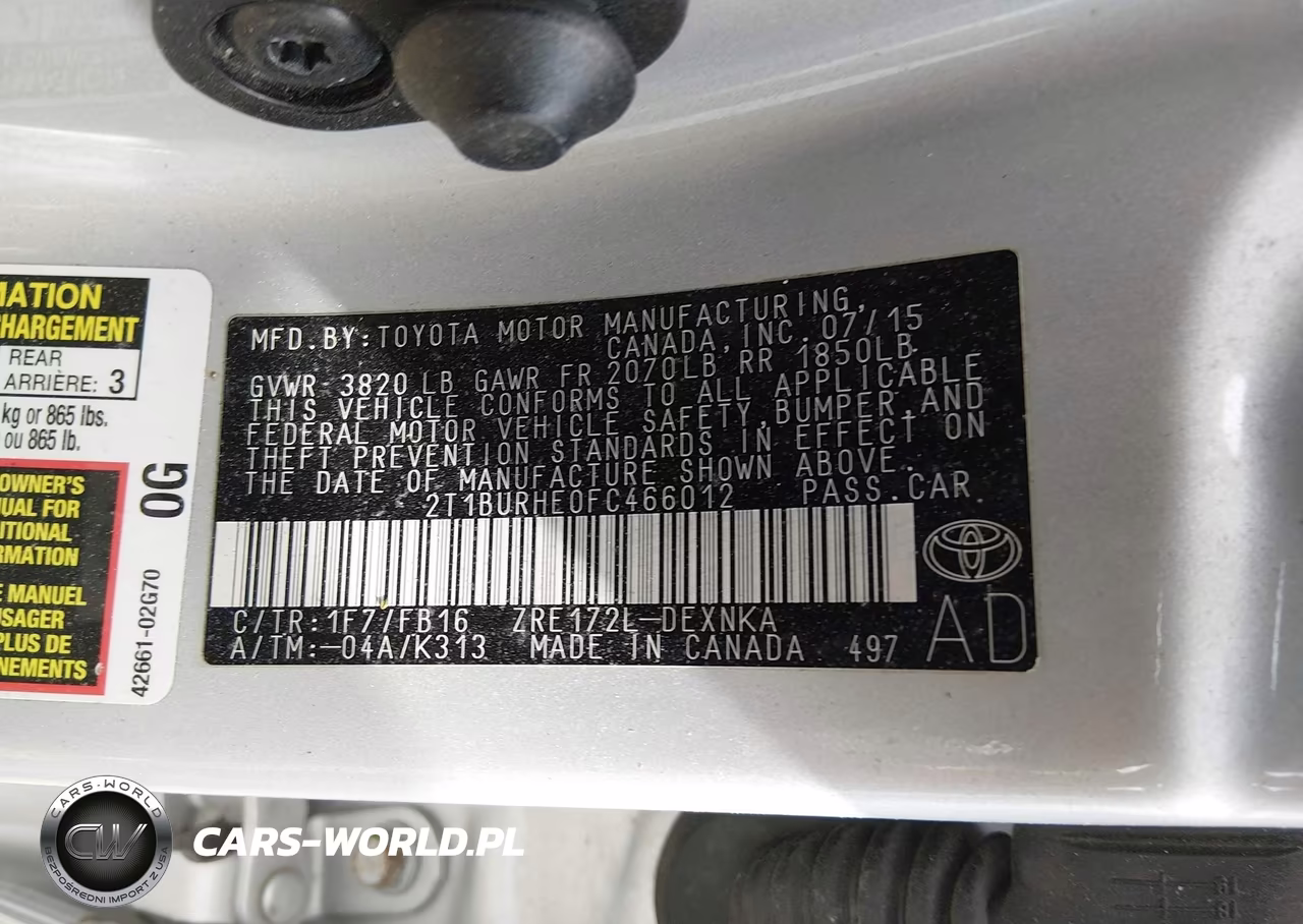2015 Toyota Corolla Le VIN:2T1BURHE0FC466012 - 9