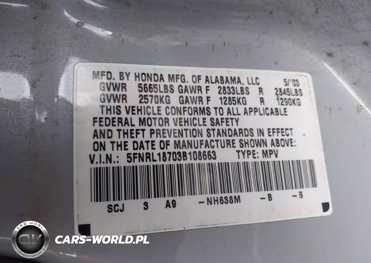 2003 Honda Odyssey Ex-L VIN:5FNRL18703B108663 - 9