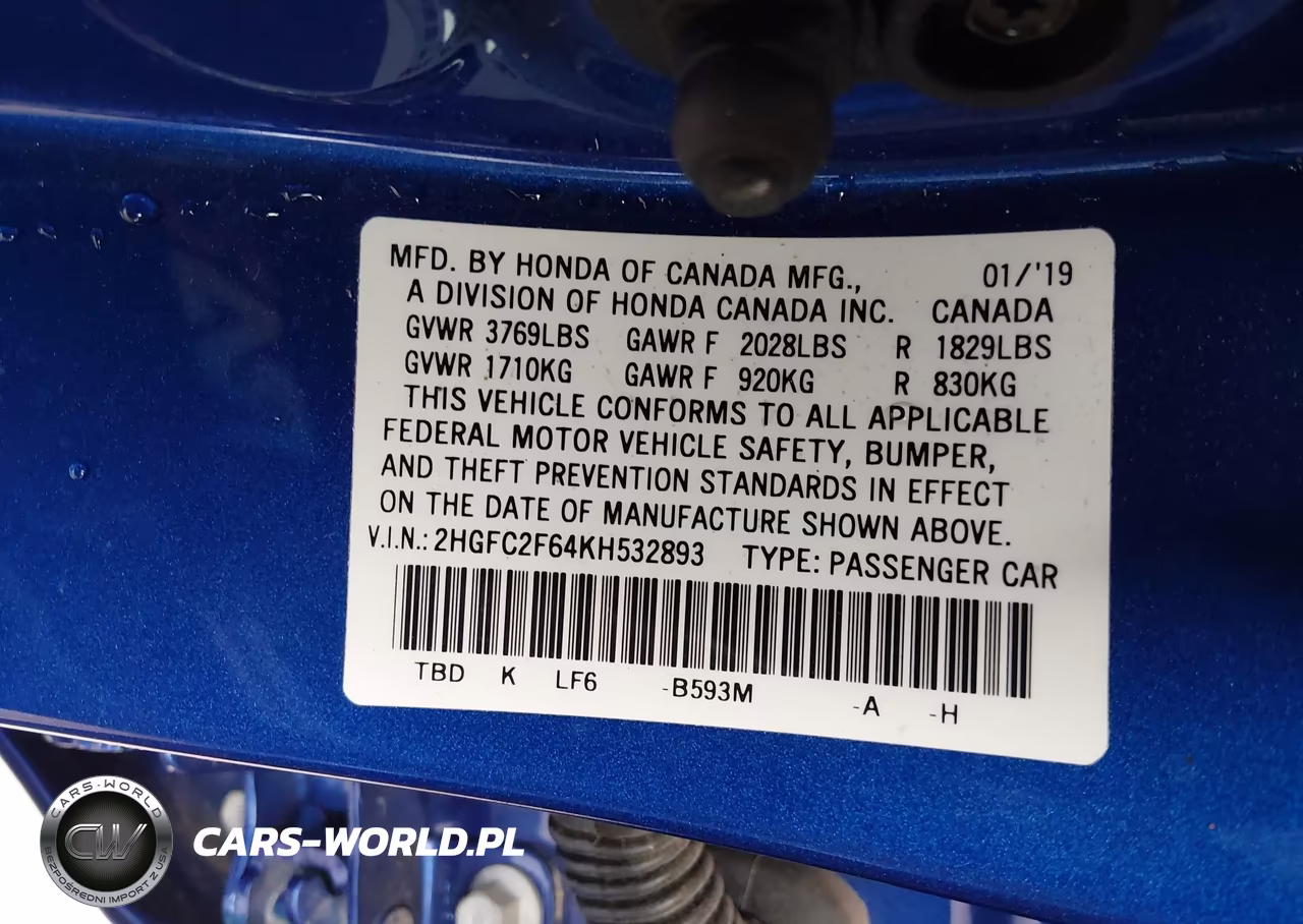2019 Honda Civic Lx VIN:2HGFC2F64KH532893 - 9
