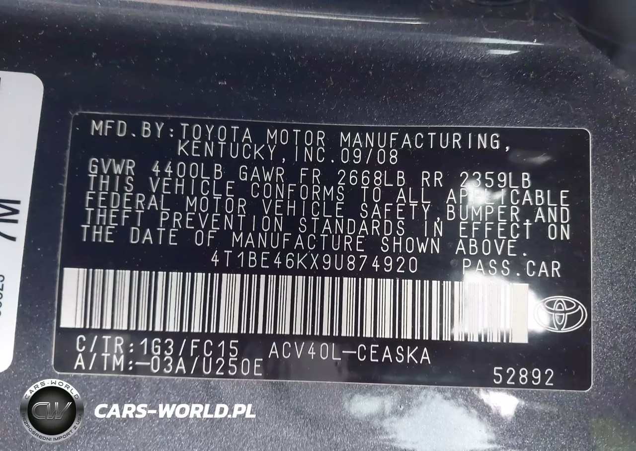 2009 Toyota Camry Se VIN:4T1BE46KX9U874920 - 9