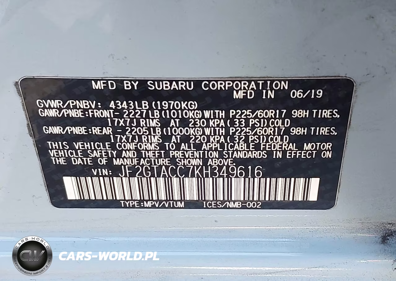 2019 Subaru Crosstrek 2.0I Premium VIN:JF2GTACC7KH349616 - 9