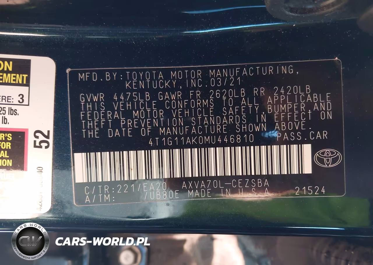 2021 Toyota Camry Se VIN:4T1G11AK0MU446810 - 9